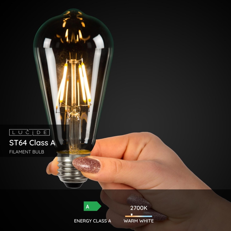Lucide ST64 Trieda A - Žiarovka - Ø 6,4 cm - LED - E27 - 1x7W 2700K - Transparent
